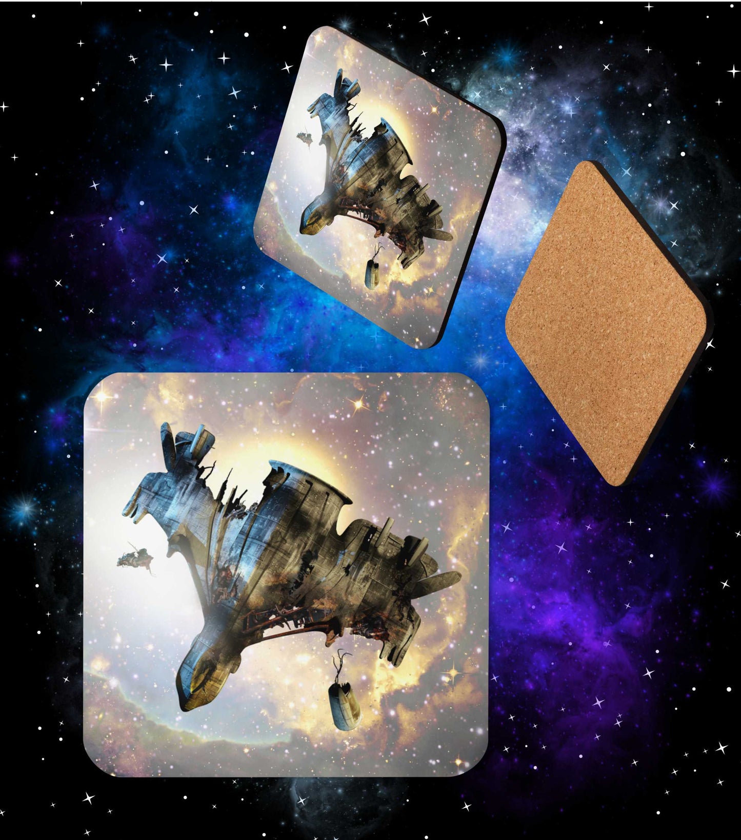 SPACESHIP WRECK Coaster (Cork-Backed) - The Diving Universe by Kristine Kathryn Rusch