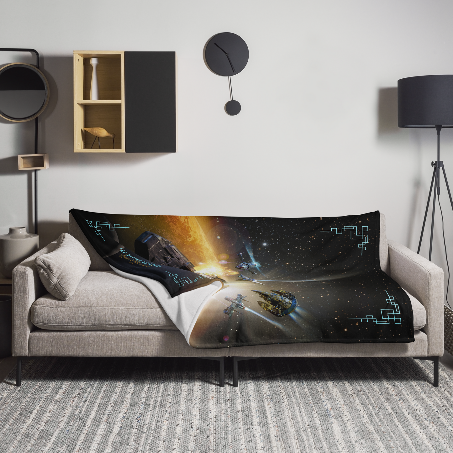 SPACESHIP BATTLE (Black Fire) Throw Blanket 60" x 80" - The Diving Universe by Kristine Kathryn Rusch