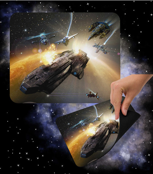 SPACESHIP BATTLE (Black Fire) Mouse Pad - The Diving Universe by Kristine Kathryn Rusch