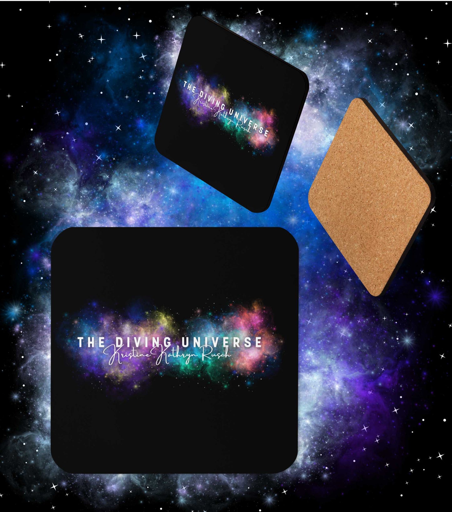 DIVING UNIVERSE NEBULA Logo Coaster (Cork-Backed) - The Diving Universe (SPACE OPERA Book Series) by Kristine Kathryn Rusch