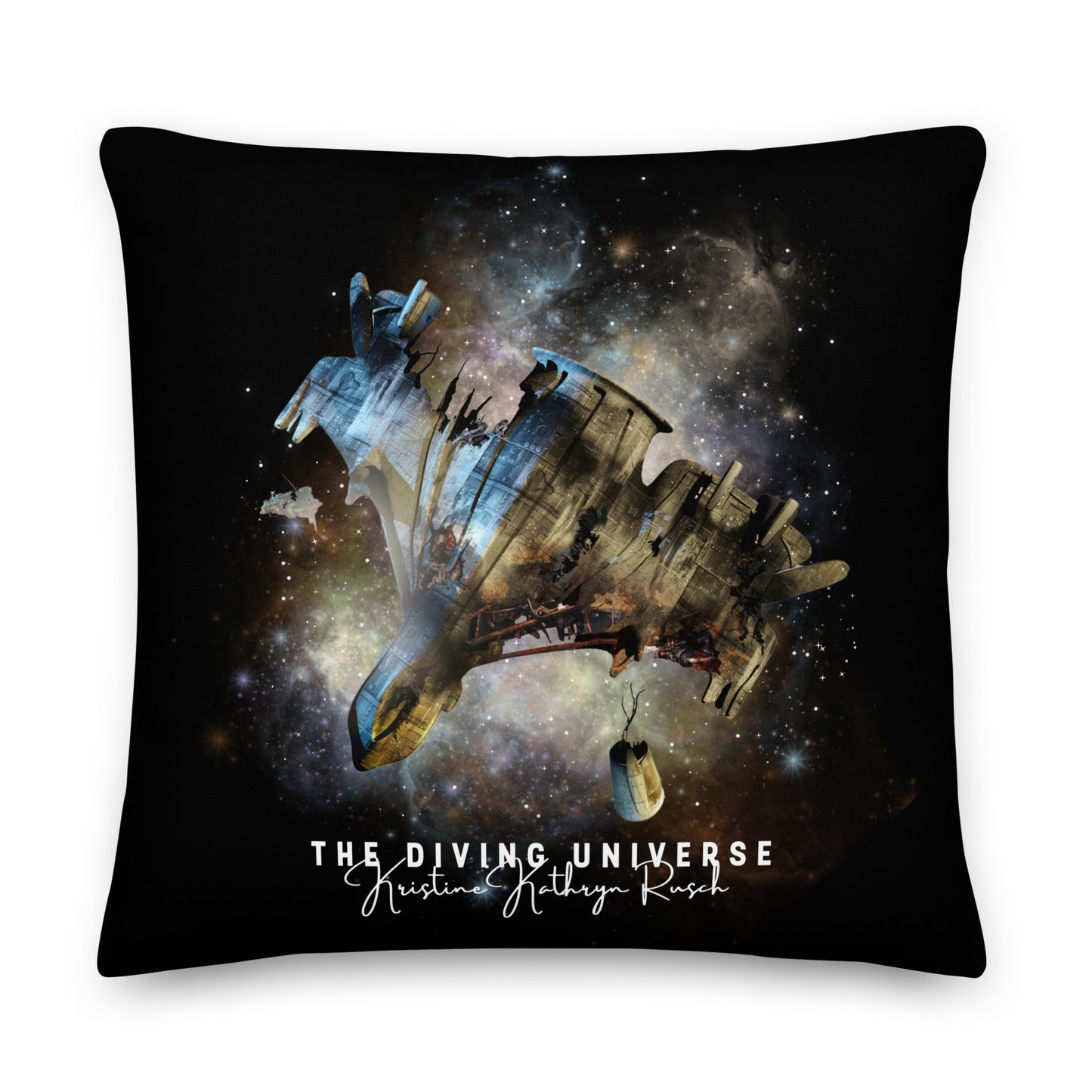 SPACESHIP WRECK Premium Pillow - The Diving Universe by Kristine Kathryn Rusch